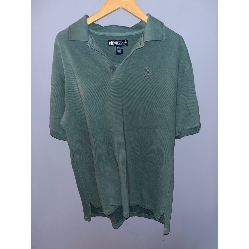 Big Dogs Polo Shirt Mens Large Green Embroidered Logo Casual Short Sleeve